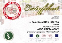 Miody Józefa - Certyfikat Doceń Polskie
